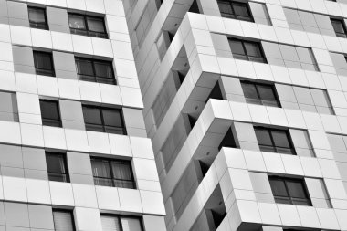 Modern apartman dış görünüşü. siyah ve beyaz.