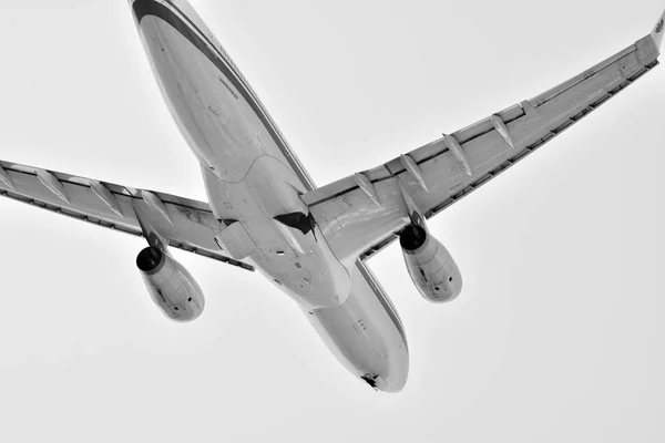 Avion Sur Ciel Noir Blanc — Photo