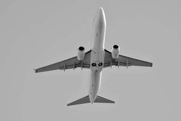 Avião Céu Preto Branco — Fotografia de Stock