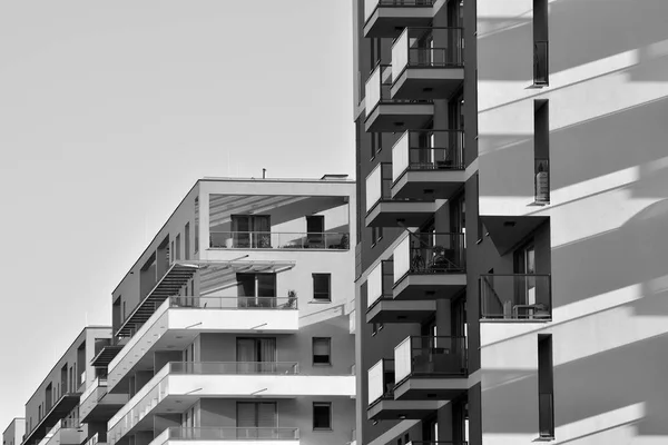 Modern Apartment Building Exterior Black White — Stock Photo, Image