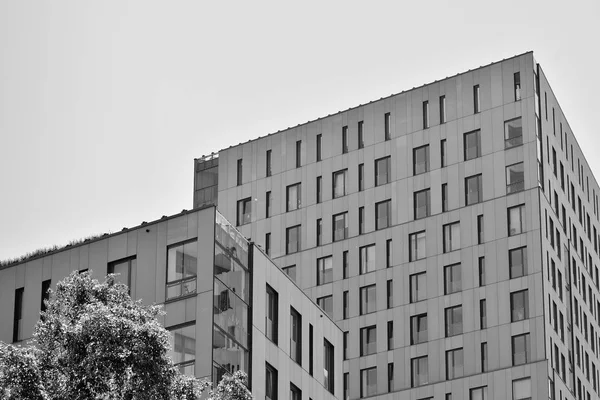 Modern apartman dış görünüşü. siyah ve beyaz.