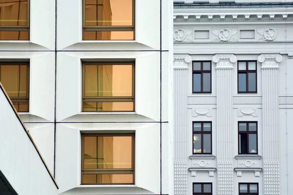 Brown windows of the building. Geometric background. Building\'s facade