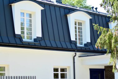 güzel, güneşli bir günde manikürlü banliyö evi