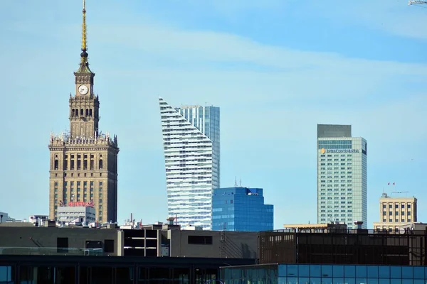 Warszawa Polska Sierpień 2018 Widok Lotu Ptaka Działalności Centrum Wieżowce — Zdjęcie stockowe