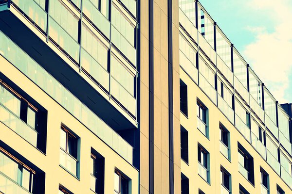 Abstract minimal style architecture background. Modern building facade detail. Retro colors stylization