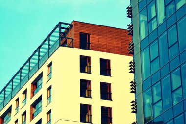 Soyut en az tarzı mimari arka plan. Modern bina cephe detay. Retro renkleri stilizasyon