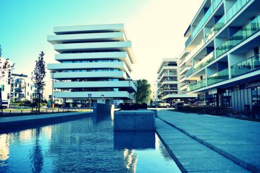 Soyut en az tarzı mimari arka plan. Modern bina cephe detay. Retro renkleri stilizasyon