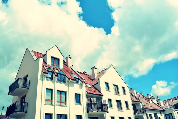 Moderno Edificio Apartamentos Exterior Estilización Colores Retro — Foto de Stock