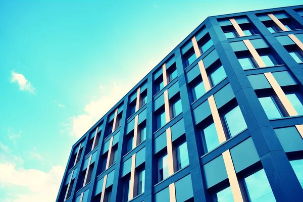 Modern Office Building Clear Sky Background Retro Stylized Colorful Tonal Stock Photo