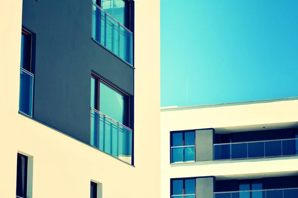 Apartamento Moderno Edifício Exterior Estilização Cores Retro — Fotografia de Stock