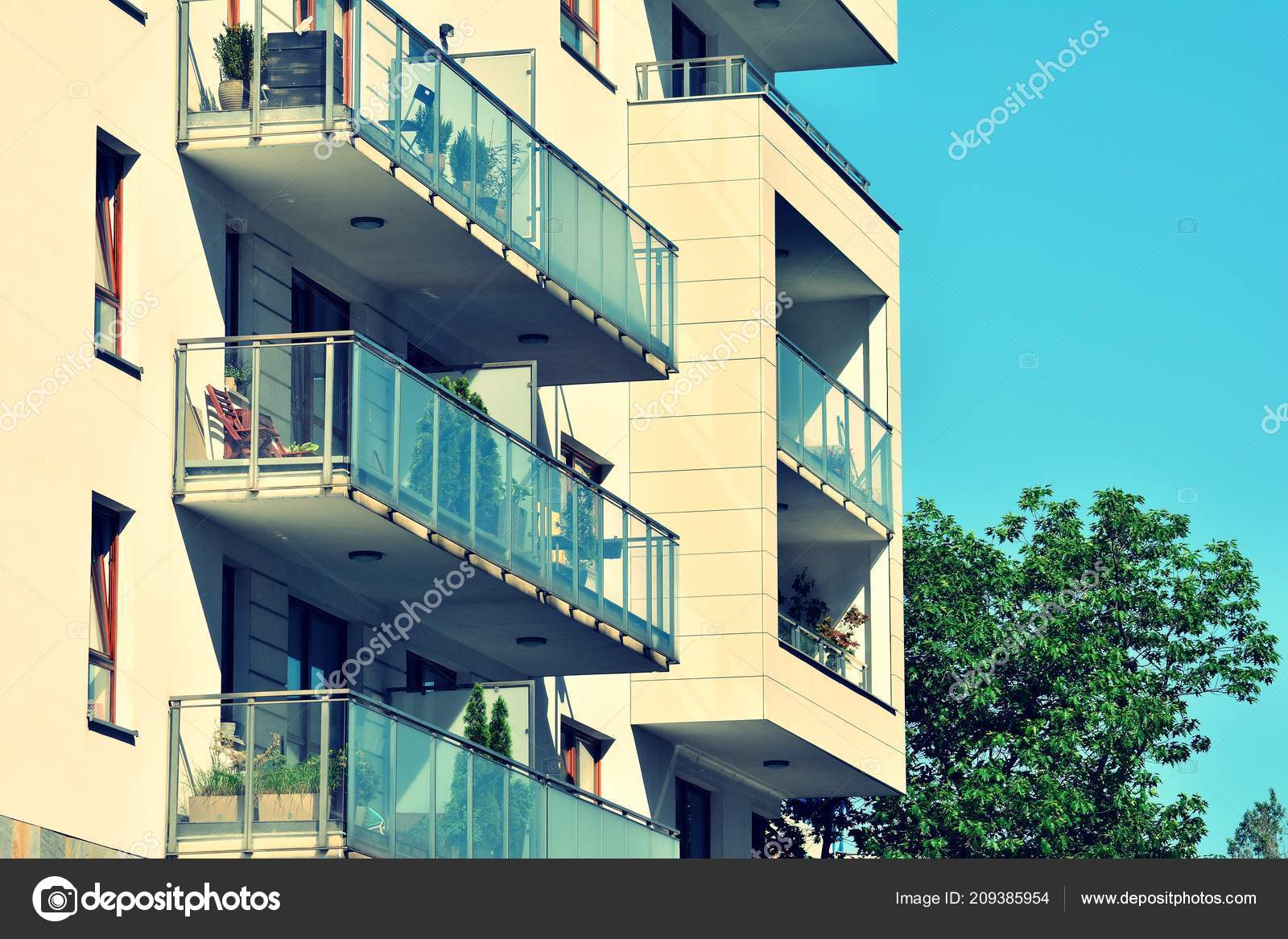 Modern Apartment Building Exterior Retro Colors Stylization ... Modern Apartment Building Exterior Retro Colors Stylization ...