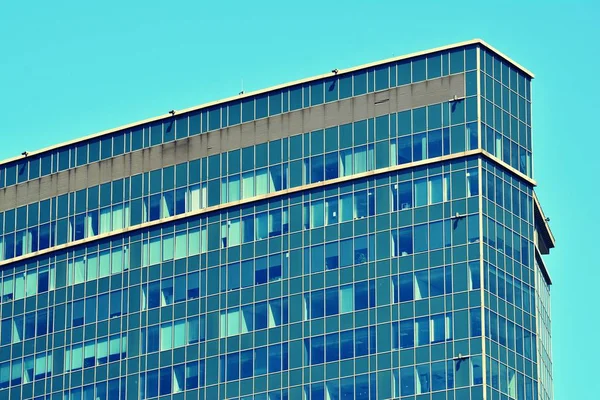 Modern Office Building Clear Sky Background Retro Stylized Colorful Tonal — Stock Photo, Image