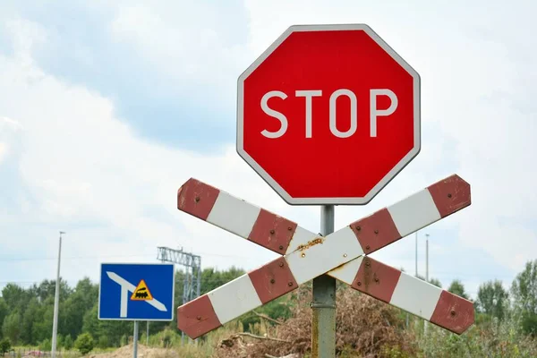 Unguarded Railway Crossing Rural Landscape — Stock Photo, Image