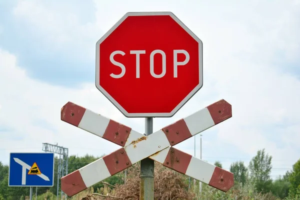 Unguarded Railway Crossing Rural Landscape — Stock Photo, Image