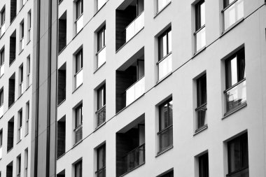 Modern apartman dış görünüşü. siyah ve beyaz.