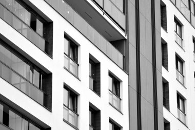 Modern apartman dış görünüşü. siyah ve beyaz.