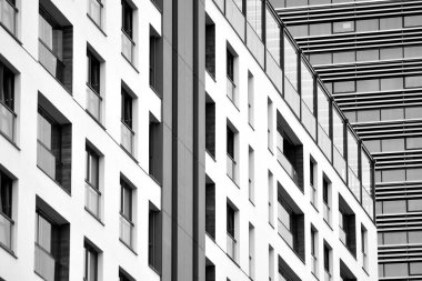 Modern apartman dış görünüşü. siyah ve beyaz.