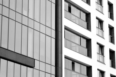 Modern apartman dış görünüşü. siyah ve beyaz.