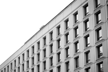 Modern ofis binası duvar yapılmış çelik ve cam. Siyah ve beyaz.