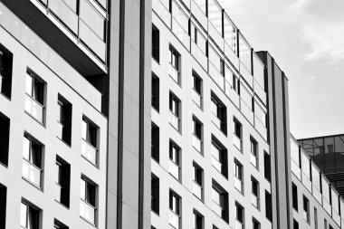 Modern apartman dış görünüşü. siyah ve beyaz.