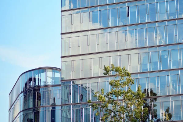 Çağdaş mimarinin, beton ve camdan duvarlar soyut parçası. Cam giydirme cephe modern ofis binası