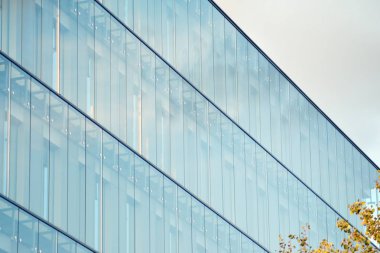 Çağdaş mimarinin, beton ve camdan duvarlar soyut parçası. Cam giydirme cephe modern ofis binası