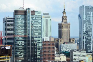 Warsaw,Poland.4 Eylül 2018. Varşova şehir merkezinde havadan görünümü