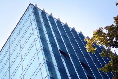 Çağdaş mimarinin, beton ve camdan duvarlar soyut parçası. Cam giydirme cephe modern ofis binası