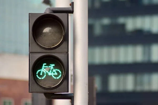 Bicycle Traffic Light Bicycle Icon Active Green Resolving Light Background — Stock Photo, Image
