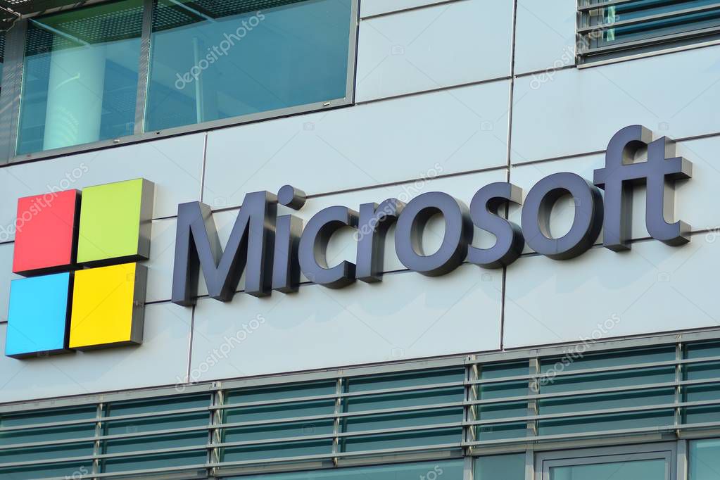 Warsaw, Poland. 8 September 2018. Sign Microsoft. Company signboard Microsoft.