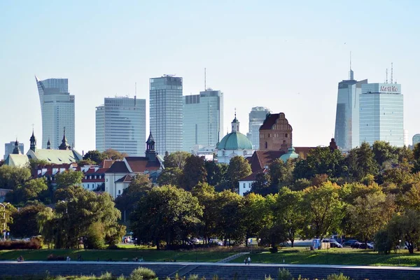 Warszawa Polska Września 2018 Panorama Starego Miasta Drapacze Chmur — Zdjęcie stockowe