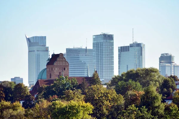 Warszawa Polska Września 2018 Panorama Starego Miasta Drapacze Chmur — Zdjęcie stockowe