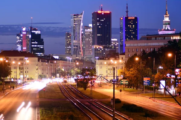 Warschau Polen September 2018 Uitzicht Downtown Nacht Stad Warschau Tijdens — Stockfoto