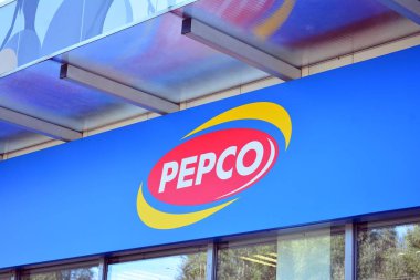 Warsaw, Poland. 16 September 2018. Sign Pepco. Company signboard Pepco. clipart