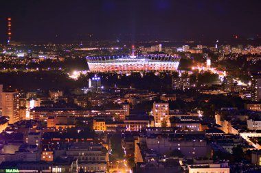 Varşova, Polonya. 17 Eylül 2018. Havadan görünümü Varşova. Gece şehir merkezi Varşova.