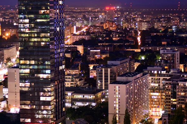 Moderno Edificio Oficinas Por Noche Luces Nocturnas Edificio Oficinas Centro — Foto de Stock