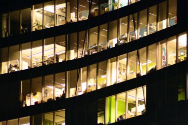 Modern ofis geceleri. Gece ışıkları, Şehir Ofisi şehir merkezinde, cityscape görünümü oluşturma