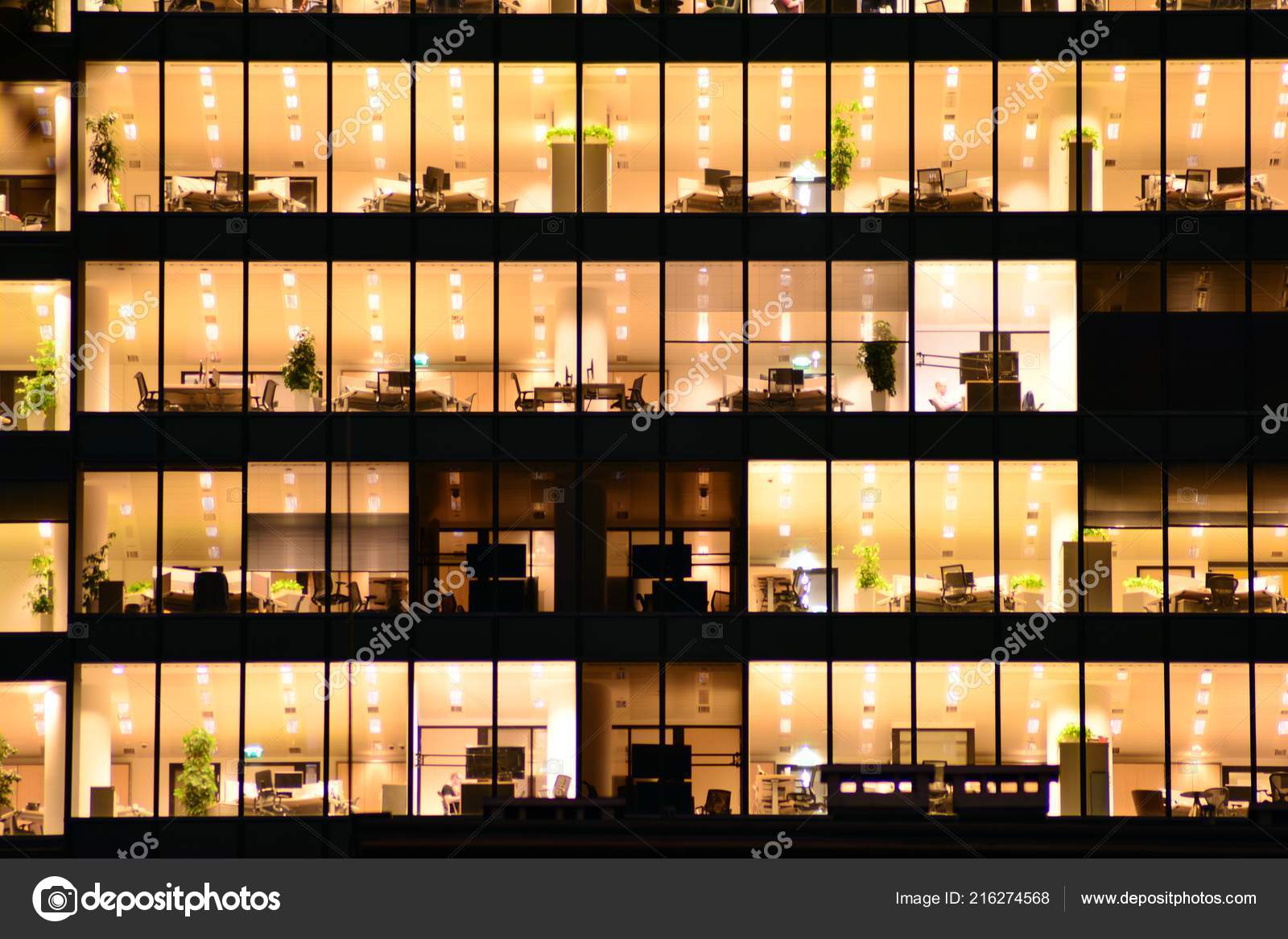 Office Building Night Late Night Work Glass Curtain Wall Office Stock Photo  by ©grand-warszawski 216274568
