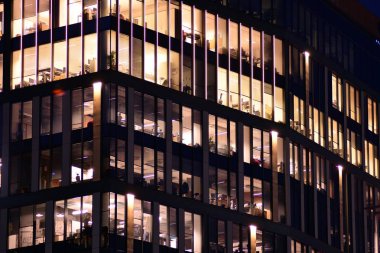 Modern ofis geceleri. Gece ışıkları, Şehir Ofisi şehir merkezinde, cityscape görünümü oluşturma