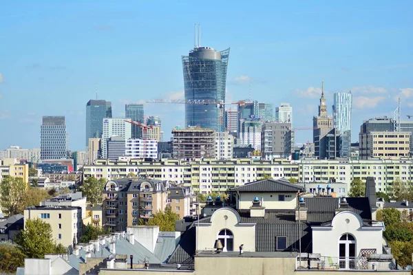 Warschau Polen Oktober 2018 Luchtfoto Downtown Business Wolkenkrabbers Centrum Van — Stockfoto