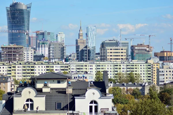 Warschau Polen Oktober 2018 Luchtfoto Downtown Business Wolkenkrabbers Centrum Van — Stockfoto