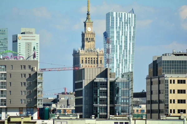 Warsaw Poland October 2018 Aerial View Downtown Business Skyscrapers City — Stock Photo, Image