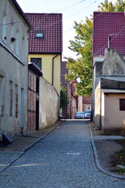 Trzcinsko-Zdroj, Poland.8 Ekim 2018. Batı Polonya - eski kötü Schonfliess Trzcinsko-Zdroj kasabasında eski kentsel binalar
