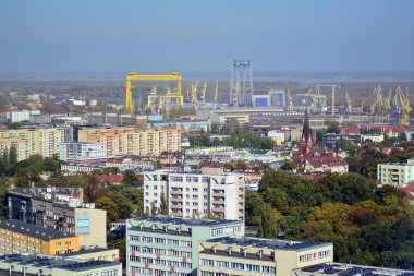 Szczecin, Polonya. 6 Ekim 2018. Szczecin şehrin üstten görünüm