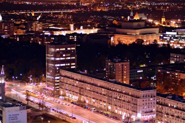 Varşova, Polonya. 30 Ekim 2018. Havadan görünümü Varşova. Gece şehir merkezi Varşova.