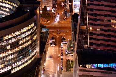 Varşova, Polonya. 30 Ekim 2018. Havadan görünümü Varşova. Gece şehir merkezi Varşova.