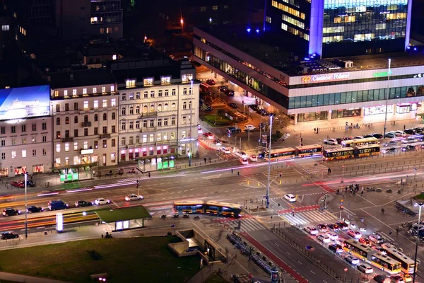 Varşova Polonya Ekim 2018 Havadan Görünümü Varşova Gece Şehir Merkezi — Stok fotoğraf
