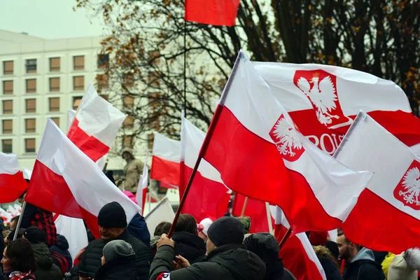 Warszawa Poland November 2018 Polens Självständighetsdag Firar Landets Återfick Pisudski — Stockfoto