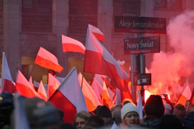 Warsaw, Poland November 11, 2018, 200,000 people participated in the march organized by the Polish government on the hundredth anniversary of independence. Nationalist groups also participated. clipart