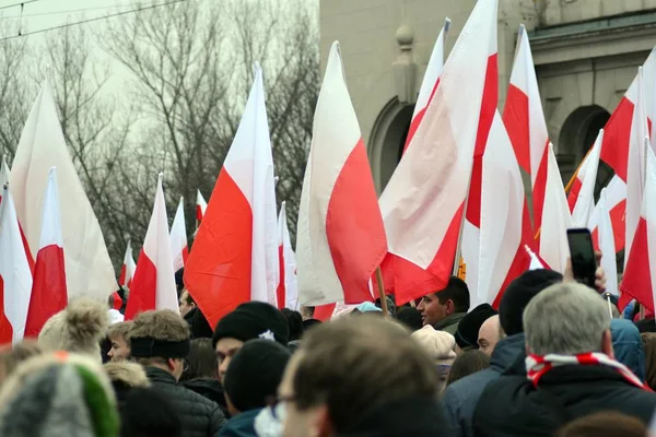 Varšava Polsko Listopadu 2018 200 000 Lidí Zúčastnilo Pochodu Organizovaného — Stock fotografie